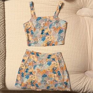 Altar'd State Blue and Orange Floral Skirt Set